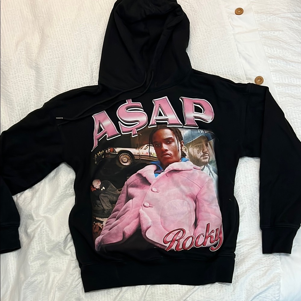 Black Hoodie with Pink A$AP Rocky graphic.